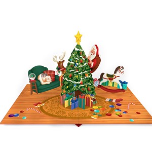 Carte de vœux 3D pop-up Noël sapin et Père Noël en papier, impression offset, design personnalisé, carte cadeau pour grossistes - Product Image 4
