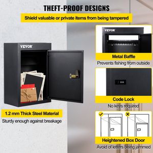 Black Wall Mount Mailbox lettere antipioggia 12.5 "x 6.3" x 16.9 "" Drop Box W/regolabile Chute Code lucchetto per le chiavi dell'home Office in affitto - Product Image 4