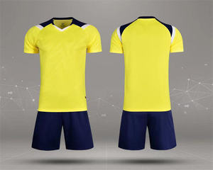 Ensemble de maillots de football pour hommes avec shorts, polyester respirant, vêtements de sport pour adultes, impression par sublimation, design col en V, plusieurs couleurs - Product Image 2