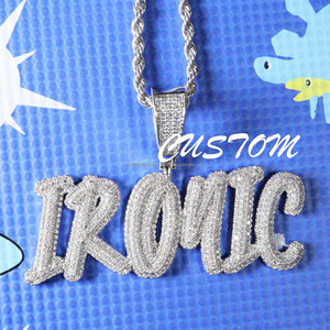 Custom " Ironic " Bubble Letter Pendant Necklace <b>Iced</b> <b>Out</b> Hip Hop Jewelry Moissanite Diamond <b>Chain</b> - Product Image 1