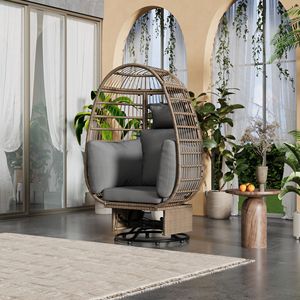 Sedia Girevole da Esterno con Cuscini, Poltrona a Uovo in Rattan per Balcone, Bordo Piscina e Giardino con Funzione Dondolo - Product Image 3