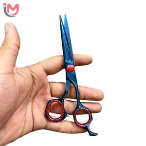 Ciseaux de coiffure professionnels en acier inoxydable bleus à lame droite, ciseaux de barbier de 6,5 pouces à manche long pour salon - Product Image 1