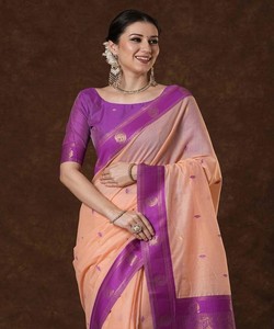 Sari Elegante Más Vendido para Mujer, Blusa de Diseñador, Última Colección Étnica para Fiestas, Sari de Seda Morado para Mujer a Bajo Precio 85080 - Product Image 2