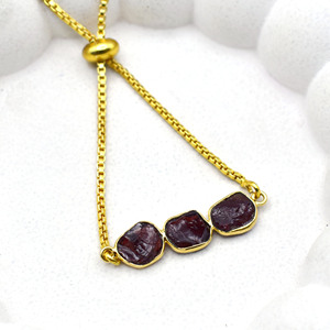 Raw Garnet Gemstone Triple Stone <b>Bracelet</b> Gold Plated <b>Adjustable</b> Slider Handmade Dainty January Birthstone Jewelry Gift - Product Image 3