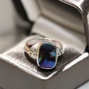 Bague de fiançailles religieuse en argent Sterling 925 de haute qualité perle mère bleue naturelle incrustée de pierres précieuses forme fantaisie Gigli Rigli - Product Image 3