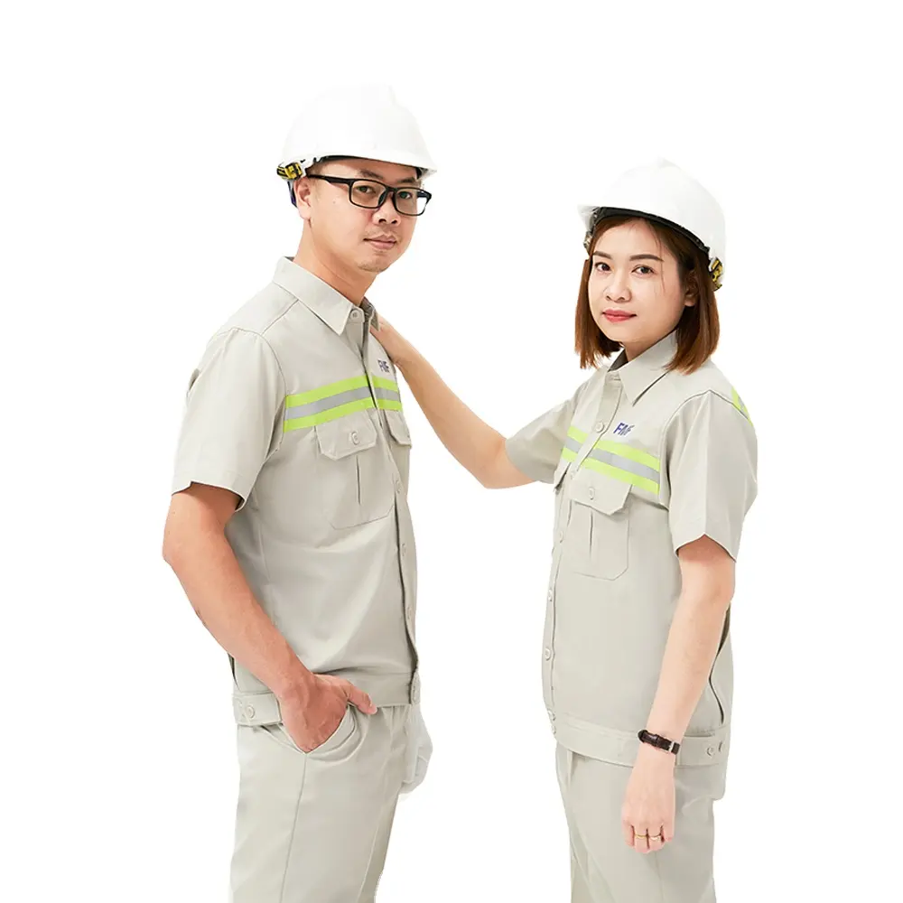 مصنعي الملابس الفيتنامية مخصص ملابس السلامة الصناعية العمل مكافحة كريهة القطن البوليستر العمل الشاق