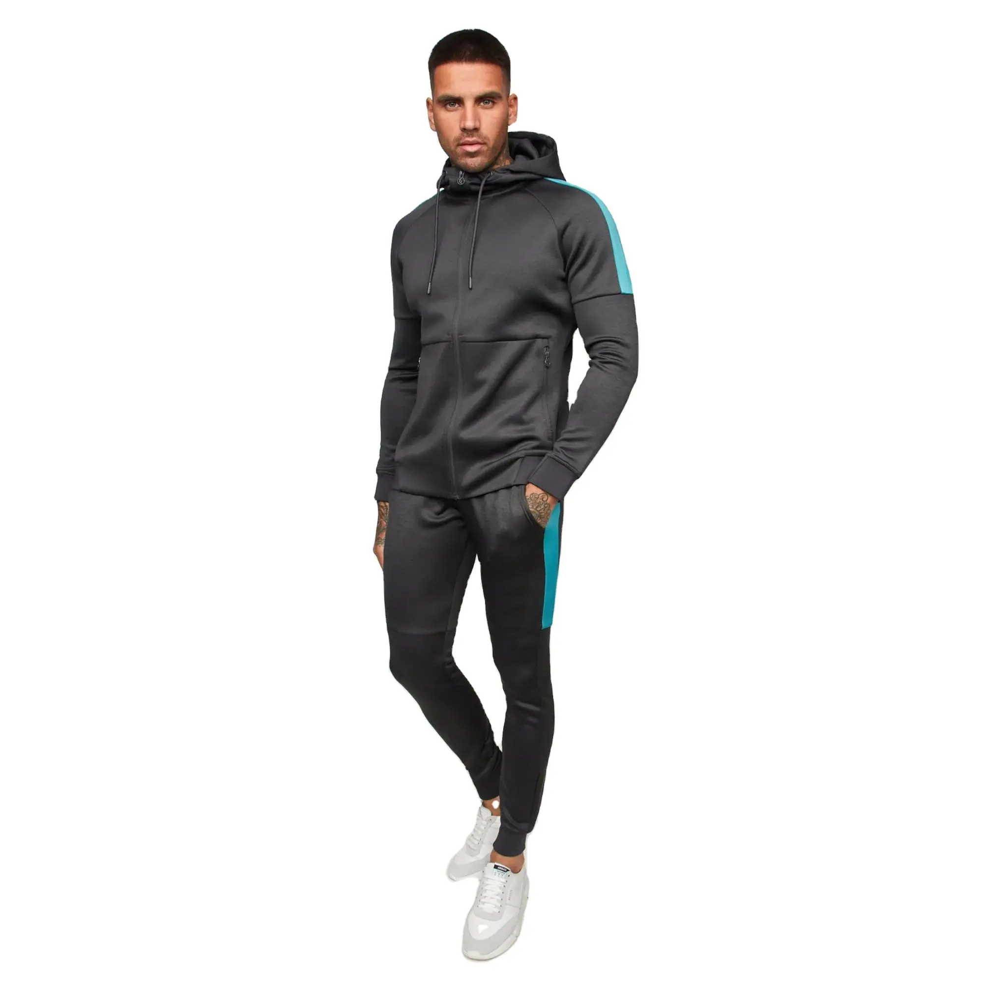 Renkli özel son baskı spor OEM 280g giysileri 2 parça Jogger atletik kadın moda spor Hoodie eşofman takımı erkekler için