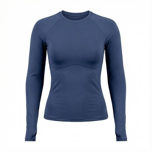 Crew Neck Long Sleeve Solid Color Yoga <b>Top</b> <b>Sweat</b> Wicking Breathable Quick Dry Four Way Stretch Women's Activewear - Product Image 1