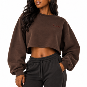 Sweat-shirt court personnalisé OEM pour femme, col rond, molletonné, manches longues, pull streetwear, fournisseur en gros, usine - Product Image 1