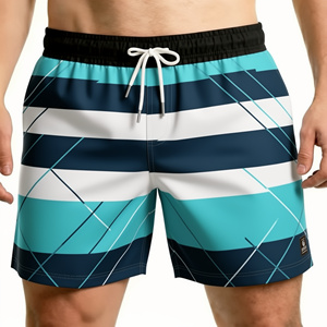 Traje de Baño para Hombre, a Rayas, de Secado Rápido, Cintura Media, con Cordón Ajustable, Shorts Casuales, 100% Poliéster Tejido - Product Image 1