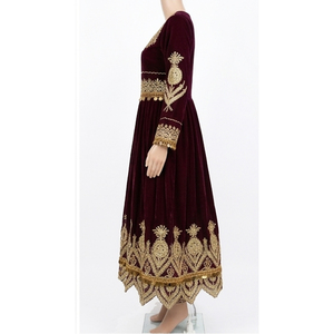Vestido Kurta Tradicional de Terciopelo para Mujer, Corte Regular, Bordado en Dorado y Marrón, Largo Regular, para Fiestas y Bodas, Estilo Afgano de Invierno - Product Image 3