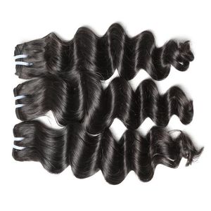 ผมต่อแบบ Remy Indian Human Hair Weave ความหนาแน่น 100% แบบยาว  พร้อมเชือกผูกแบบฝรั่งเศส สีดำธรรมชาติ  ลอน Body Wave น้ำหนัก 300 กรัม 3 มัด - Product Image 1