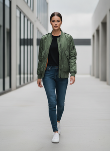 Chaqueta Bomber Verde Oliva para Hombre con Cierre de Cremallera, Cuello Alto, Estilo Casual para Otoño, Corte Regular, Material de Poliéster - Product Image 5