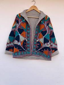 Vintage Style <b>Women</b> <b>Velvet</b> Embroidered Suzani <b>Jacket</b> Abstract Floral Pattern Open Front Festival Wear Winter <b>Women's</b> Outerwear - Product Image 3