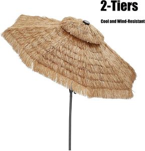 Parasol en feuilles de palmier tropicales avec mât en bambou rustique - Parasol Tiki commercial avec base lourde pour terrasse - Product Image 2