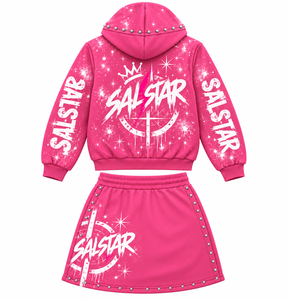 Women’s <b>Pink</b> Rhinestone <b>Hoodie</b> Skirt Set Custom Graphic Pullover <b>Hoodie</b> & Mini Skirt 2-Piece Streetwear Tracksuit Set - Product Image 4