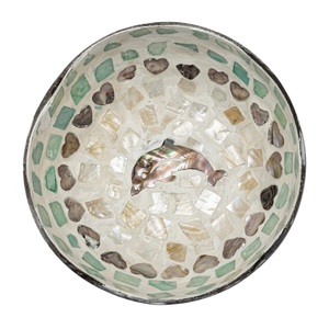 Bol en coquille de noix de coco laqué en nacre fait main, motif cœur de dauphin, vente en gros, usine du Vietnam - Product Image 1