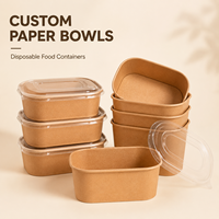 Bol en papier kraft biodégradable avec logo personnalisé, 750 ml 1100 ml, bol à salade en papier anti-fuite pour emballage alimentaire à emporter