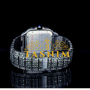 Reloj de Hombre de Moda con Diamante Moissanite Negro de Calidad VVS, Chapado en Oro Blanco, Acero Inoxidable, Diseño Simple Cuadrado con Números Romanos - Product Image 2