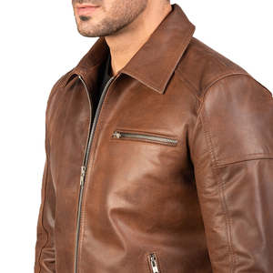 Veste en cuir véritable pour homme, en cuir de vache marron, coupe ample, fermeture éclair, style vintage décontracté, imperméable, manteau d'hiver, fabricant OEM - Product Image 5