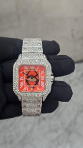 Luxury Iced Out Square Dial Quartz Hip Hop <b>Watch</b> with Eye Design Dial, Full Moissanite <b>Diamond</b> Pave Stainless Steel <b>Watch</b> - Product Image 1