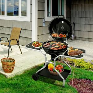 Griglia a Carbone da Esterno Migliorata con 2 Tavolini Laterali, Ripiano Portaoggetti, Raccogli Ceneri, Termometro e Prese d'Aria per Barbecue - Product Image 4