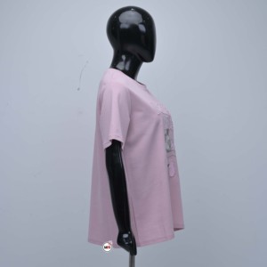 T-shirt personnalisé rose en coton pour femme, manches courtes, col rond, imprimé pailleté, décontracté, style maillot pour homme, coupe régulière, motif original - Product Image 3