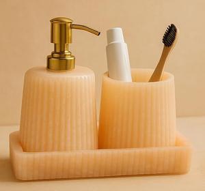 Ensemble de salle de bain écologique en résine époxy 3 pièces pour la maison : distributeur de savon, porte-brosse à dents, plateau de toilette au meilleur prix de gros - Product Image 1