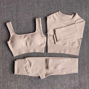 Light <b>Blue</b> 3 Piece Yoga Set Racerback Sports <b>Bra</b> Crew Neck Crop Top High Waist Shorts Ribbed Seamless Activewear - Product Image 6