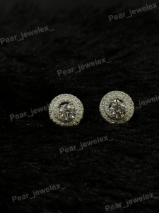 Round Cut VVS Moissanite <b>Stud</b> Earrings Double Halo Cluster <b>For</b> <b>Men</b> And Women 925 Sterling Silver Screw Back Earring - Product Image 1