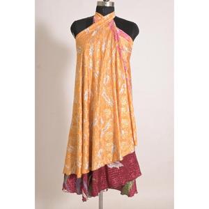 Falda Cruzada de Seda Hecha a Mano con Estampado Floral Étnico Vintage para Mujer, Corte Cómodo de Cintura Media - Product Image 3