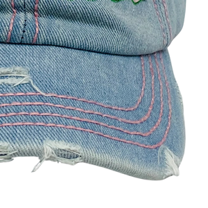 Skee Wee Light Denim Hat Pink Embroidered Letter Baseball <b>Cap</b> Adjustable Washed Denim Headwear Casual Fashion <b>Vintage</b> Style <b>Cap</b> - Product Image 3