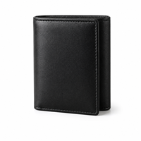 Özel Tasarım Vintage Minimalist Yüksek Kaliteli RFID Korumalı Hakiki Deri Üç Katlı Cüzdan 6 Kart Yuvası Kimlik Penceresi Özelleştirilebilir Logo
