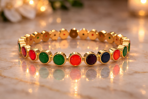14k Gold Plated Rainbow Multi Color Bezel Set Gemstone <b>Stacking</b> Band <b>Ring</b> - Product Image 1