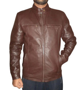 Veste en cuir véritable pour homme de haute qualité, col rond, fermeture éclair, vente en gros, tissu toile, offre ODM - Product Image 1