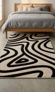 Eco-Friendly <b>Hand</b>-<b>Tufted</b> Wool <b>Rug</b> | Abstract Green & Beige Flowing Line Carpet Home Decor Gift Factory Price - Product Image 4