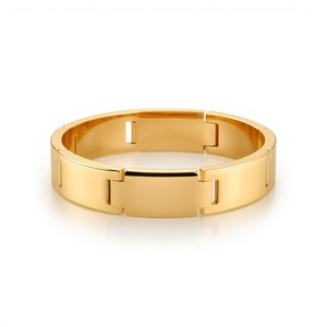 18K Solid Gold <b>Bangle</b> Real Gold Jewelry Wholesale Supplier Minimalist 18 Karat Gold <b>Bracelets</b> H Link Brushed Satin Wide Luxury - Product Image 2