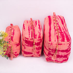 Sac à cosmétiques matelassé en coton unisexe, grande capacité, imprimé à la main, lavable, style vintage, fermeture éclair, vente chaude, qualité supérieure - Product Image 1