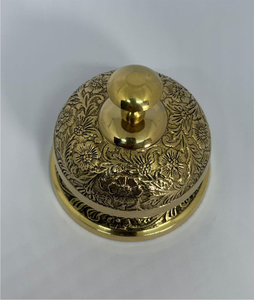 Cloche de service en laiton doré antique à motif floral, cloche à bouton-pression gravée, cloche de réception vintage pour hôtel, cloche de comptoir de restaurant, cloche de table - Product Image 5