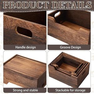 Wooden Nesting <b>Crates</b> Storage Baskets Decorative Wood Storage Boxes Farmhouse Vintage Rustic Organizer Baskets for Home Kitchen - Product Image 5
