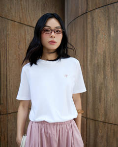 Camiseta Corta de Verano Casual para Mujer, de Alta Calidad, Cuello Redondo, Tejida, Bordada, de Color Sólido, Algodón, Corte Regular, Transpirable - Product Image 1