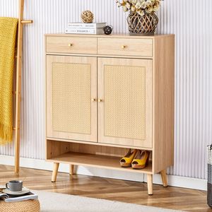 Mobile Portascarpe Moderno Minimalista in MDF, Multifunzionale, Stile Nordico Giapponese Industriale, Perfettamente Integrato con Scaffale in Legno Naturale - Product Image 1