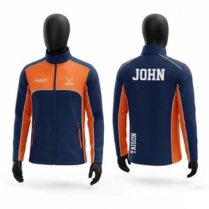 Field Hockey Training Jacket Premium 280 GSM <b>Fleece</b> Navy <b>Orange</b> Panel Custom Logo Pullover Hooded Waterproof Breathable Unisex - Product Image 1