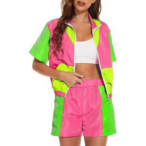 Custom Women's Color Block Windbreaker Jacket Shorts Set Lightweight Summer Sportswear OEM ODM Factory Supply - Product Image 5