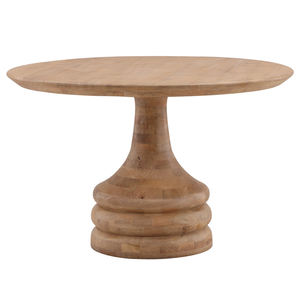 Mesa de comedor redonda moderna con base de pedestal, de madera maciza de mango con acabado natural, para el hogar, oficina, cocina, restaurante, hotel, villa. - Product Image 4