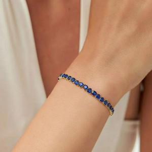 Pulsera con Dije de Zafiro Azul en Forma de Corazón, Cultivado en Laboratorio, Plata de Ley, Joyas Shama Gems, con Certificado de Terceros, Joyería de Lujo - Product Image 1
