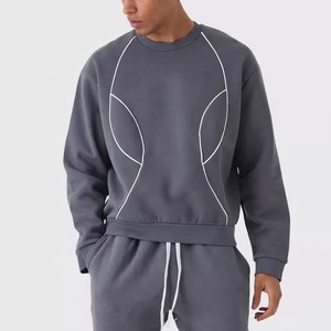 Unisex Contrast <b>Stitch</b> Crewneck Fleece Breathable Premium Cotton Pullover Streetwear Sweatshirt Regular Fit Casual Winter Long - Product Image 4