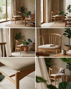 Scandinavian Solid Wood <b>Dining</b> <b>Chair</b> with Upholstered Seat Contemporary Minimalist Cafe Furniture - Product Image 3
