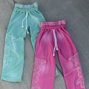 Pantalon de survêtement formel en velours côtelé à double taille personnalisé, avec cordon de serrage, effet délavé soleil, délavé à l'acide, couleur unie, style Hip Hop - Product Image 2