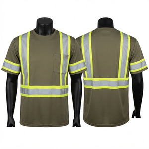 T-shirt de travail de qualité supérieure 180 GSM 100% coton vert olive avec bande réfléchissante de sécurité, logo personnalisé, évacuation de l'humidité, respectueux de l'environnement - Product Image 1